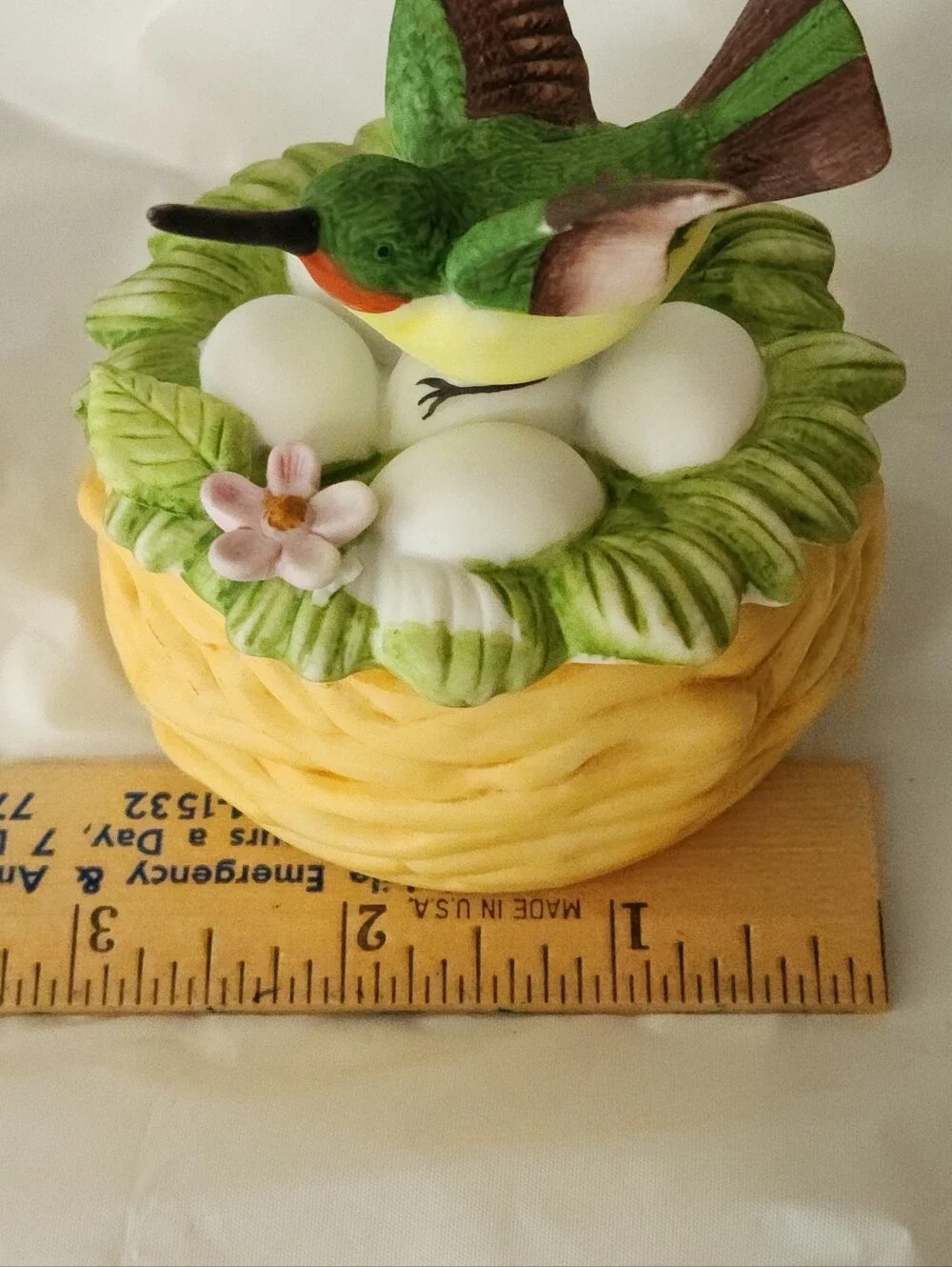 Vintage Lefton Hummingbird Trinket Box w/ Nest Figurine 3.5